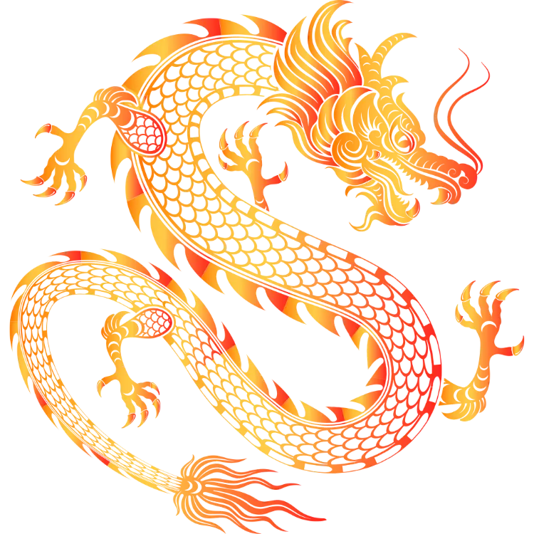 Asian dragon in gold with red accents